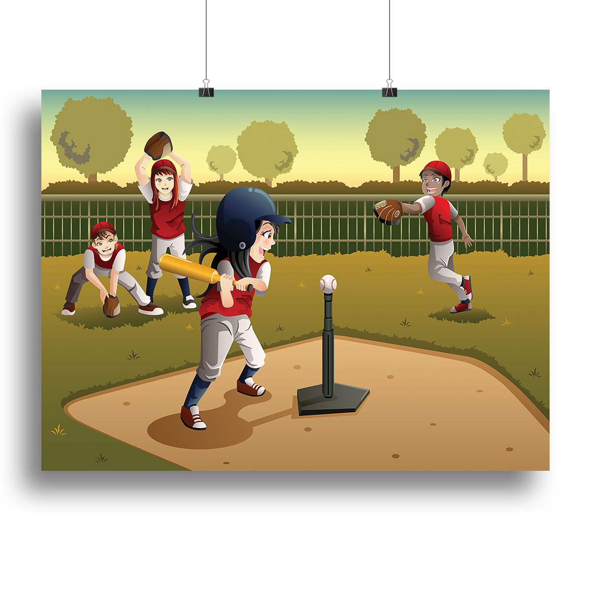 Little kids playing Tee ball Canvas Print or Poster