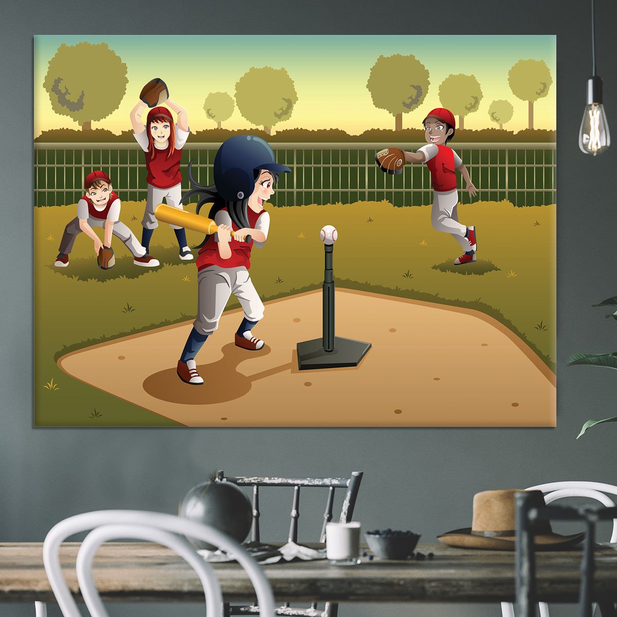 Little kids playing Tee ball Canvas Print or Poster