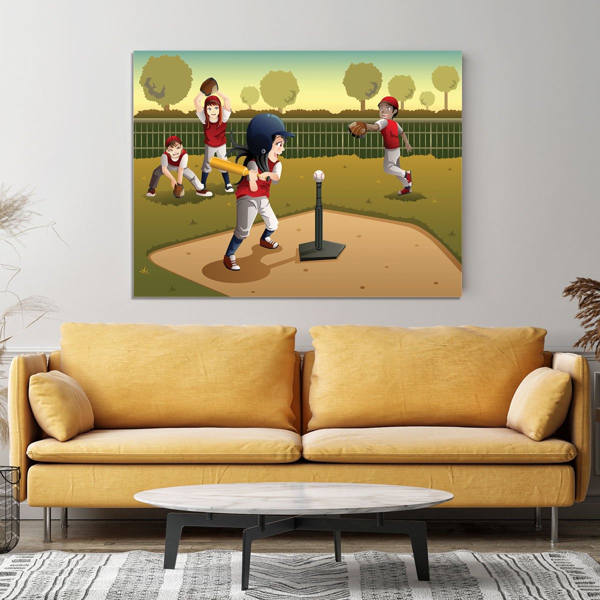 Little kids playing Tee ball Canvas Print or Poster
