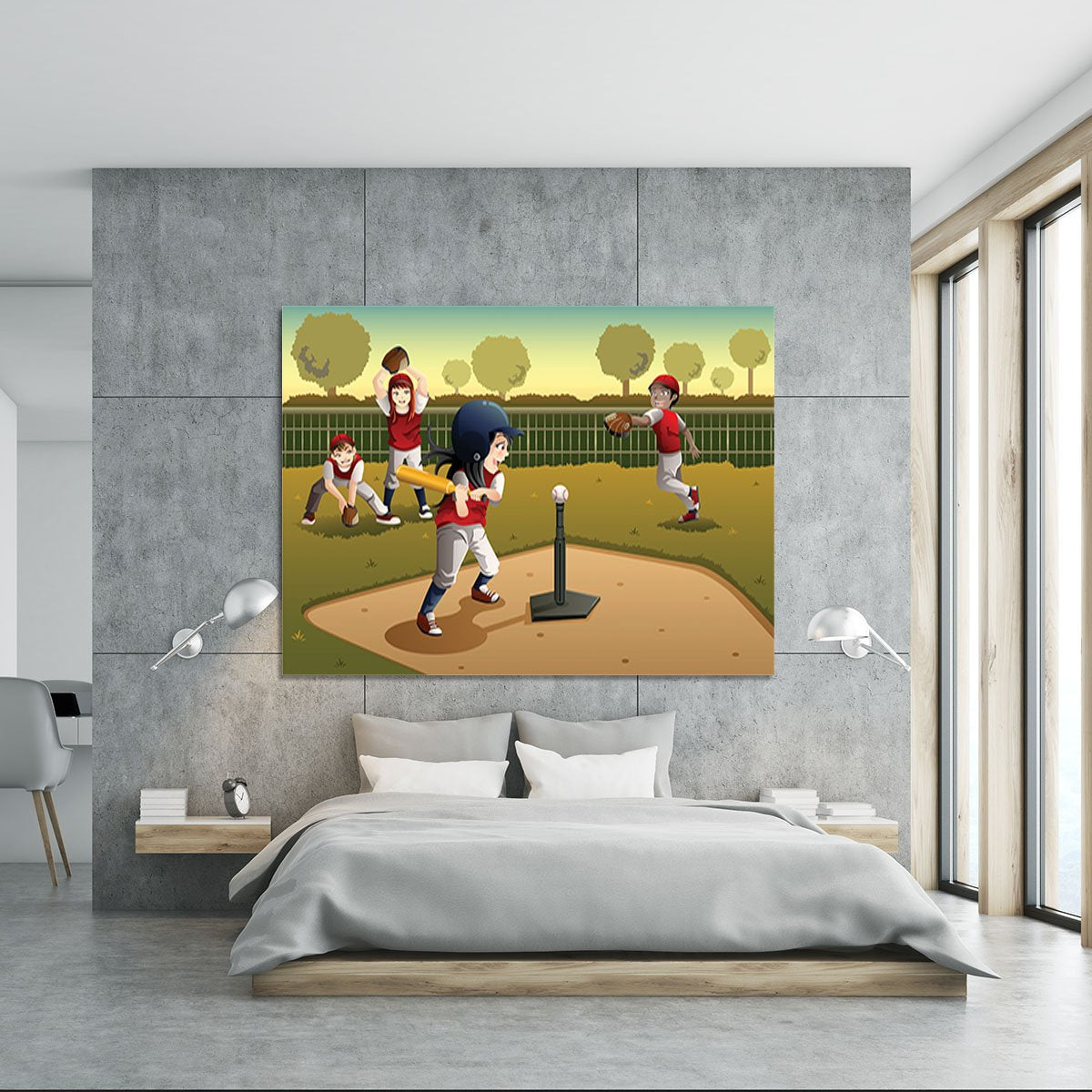Little kids playing Tee ball Canvas Print or Poster