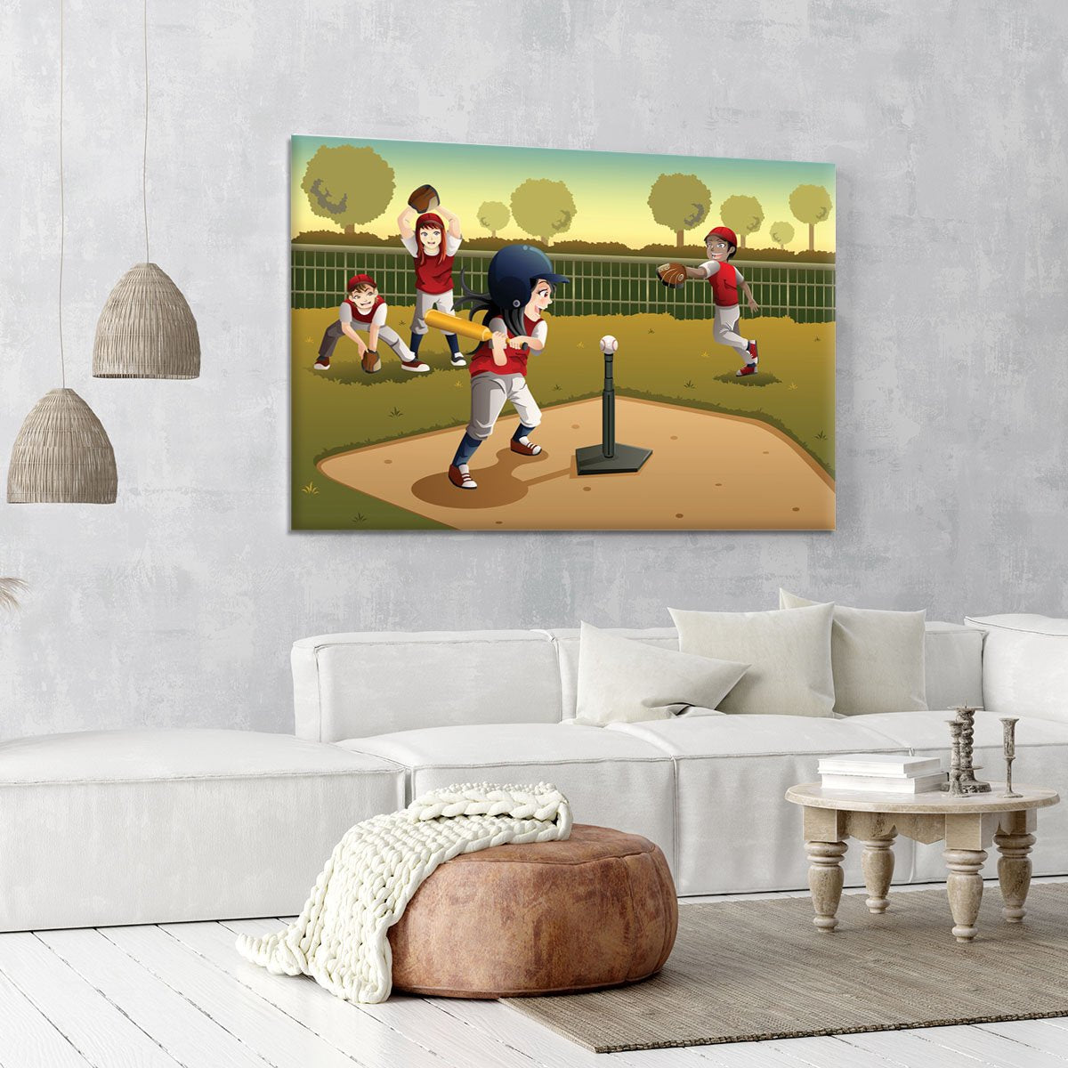 Little kids playing Tee ball Canvas Print or Poster