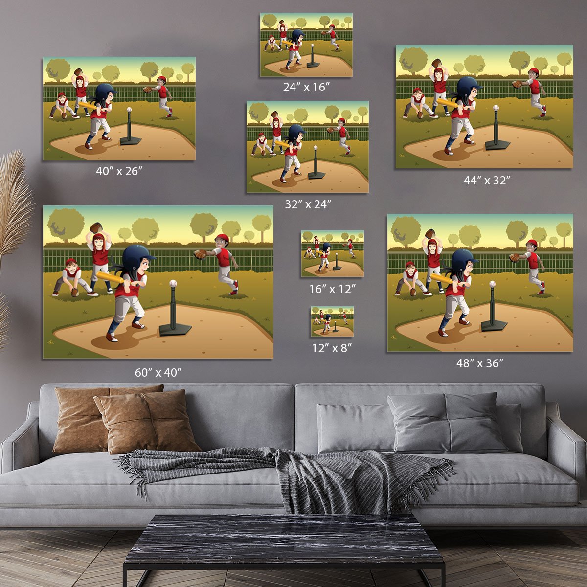 Little kids playing Tee ball Canvas Print or Poster
