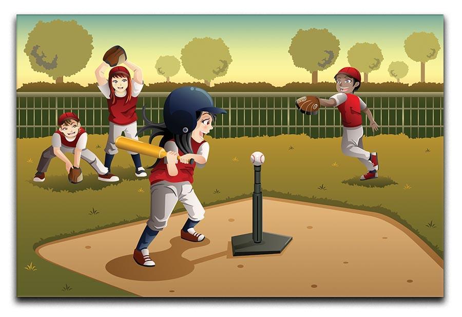 Little kids playing Tee ball Canvas Print or Poster  - Canvas Art Rocks - 1