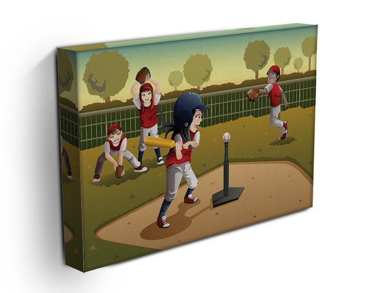 Little kids playing Tee ball Canvas Print or Poster - Canvas Art Rocks - 3
