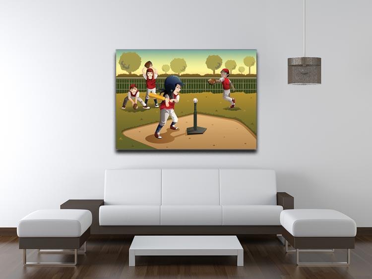 Little kids playing Tee ball Canvas Print or Poster - Canvas Art Rocks - 4