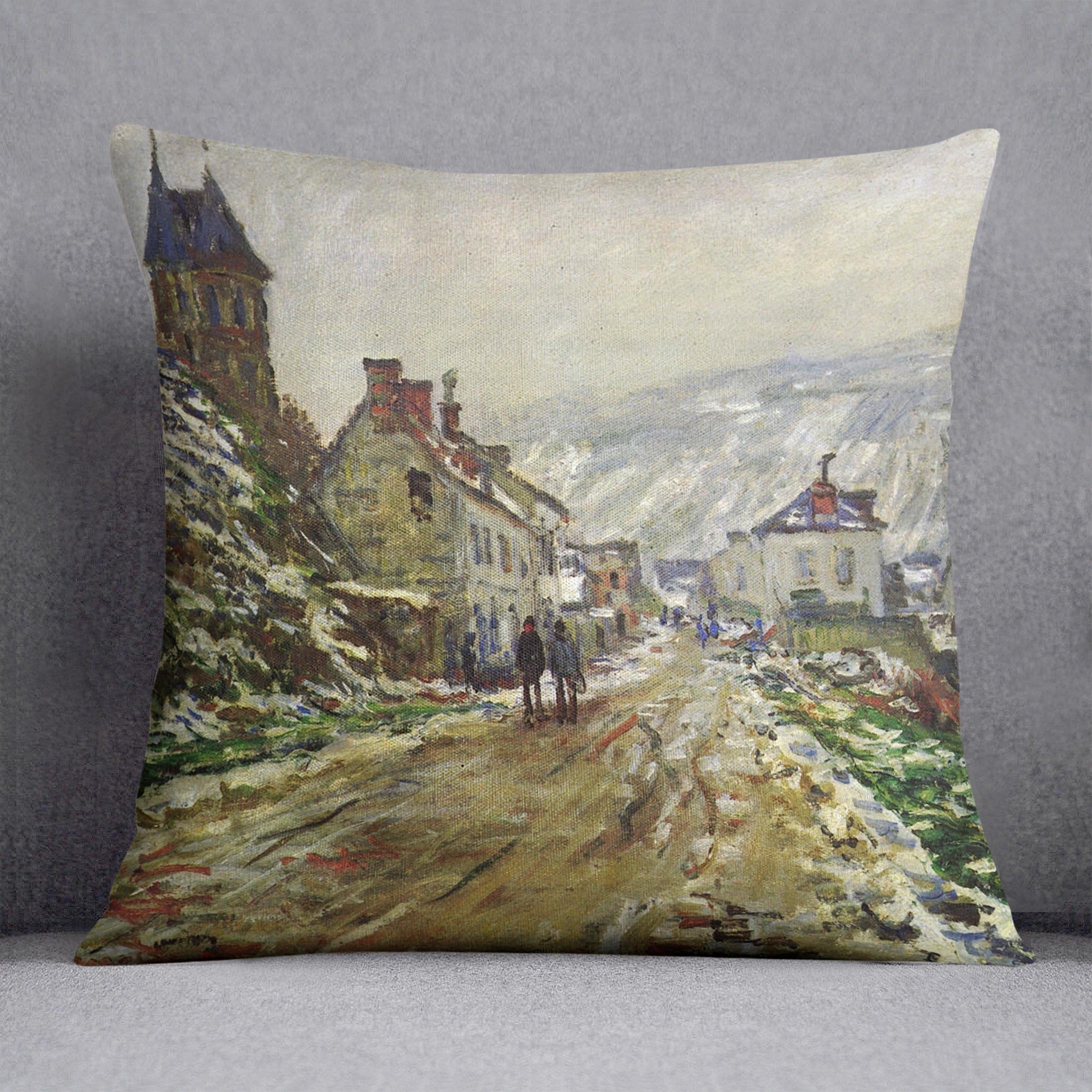 Local entrance of Vetheuil in the winter by Monet Throw Pillow
