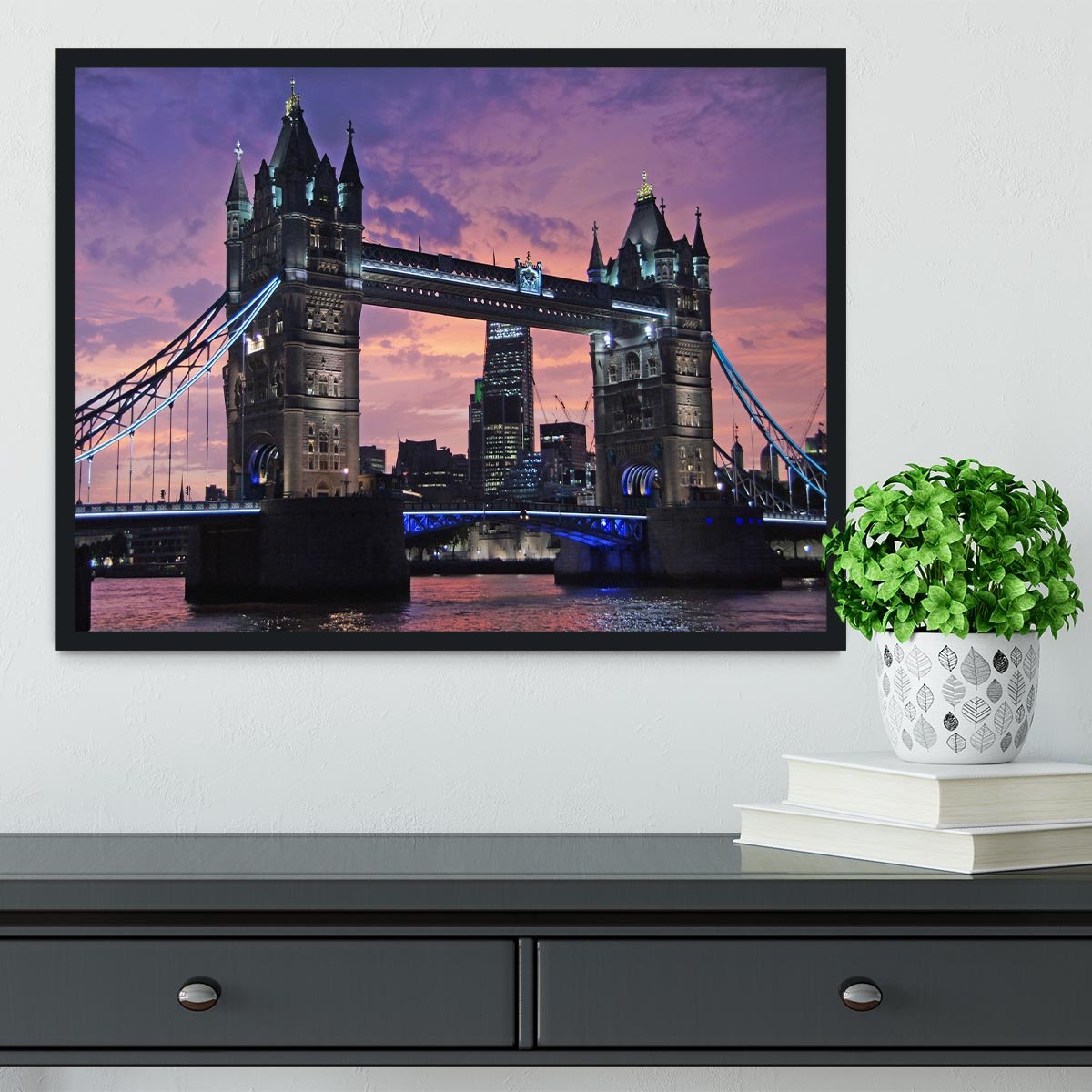 London Bridge Pink Sunset Framed Print - Canvas Art Rocks - 2