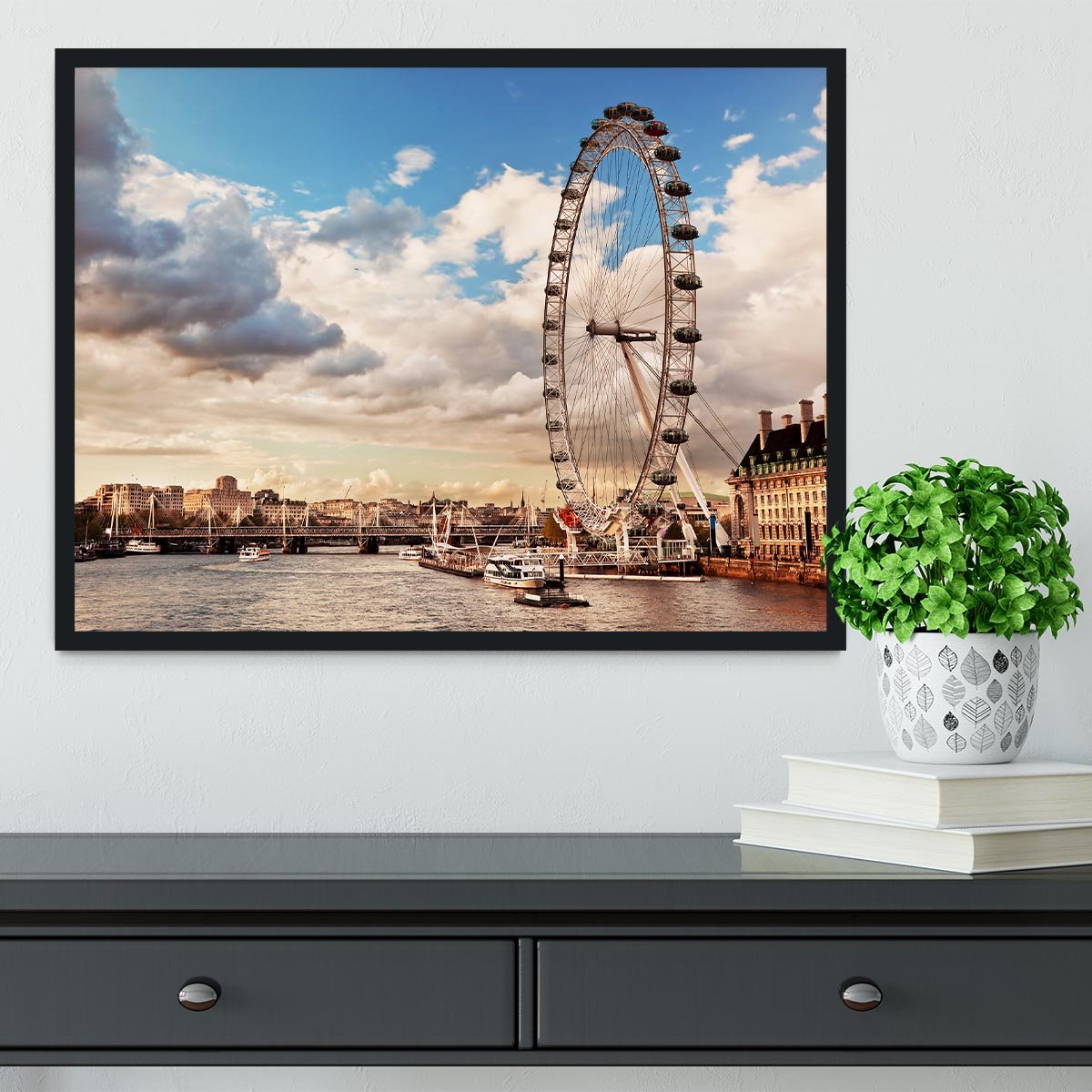 London Eye on River Thames Framed Print - Canvas Art Rocks - 2