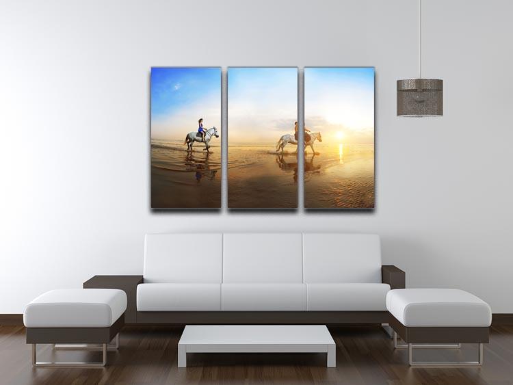 Love background Family and horse in the sunshine 3 Split Panel Canvas Print - Canvas Art Rocks - 3