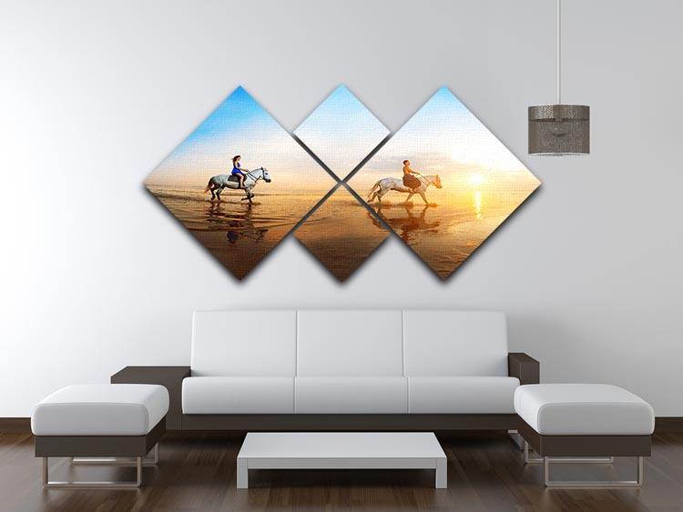 Love background Family and horse in the sunshine 4 Square Multi Panel Canvas - Canvas Art Rocks - 3