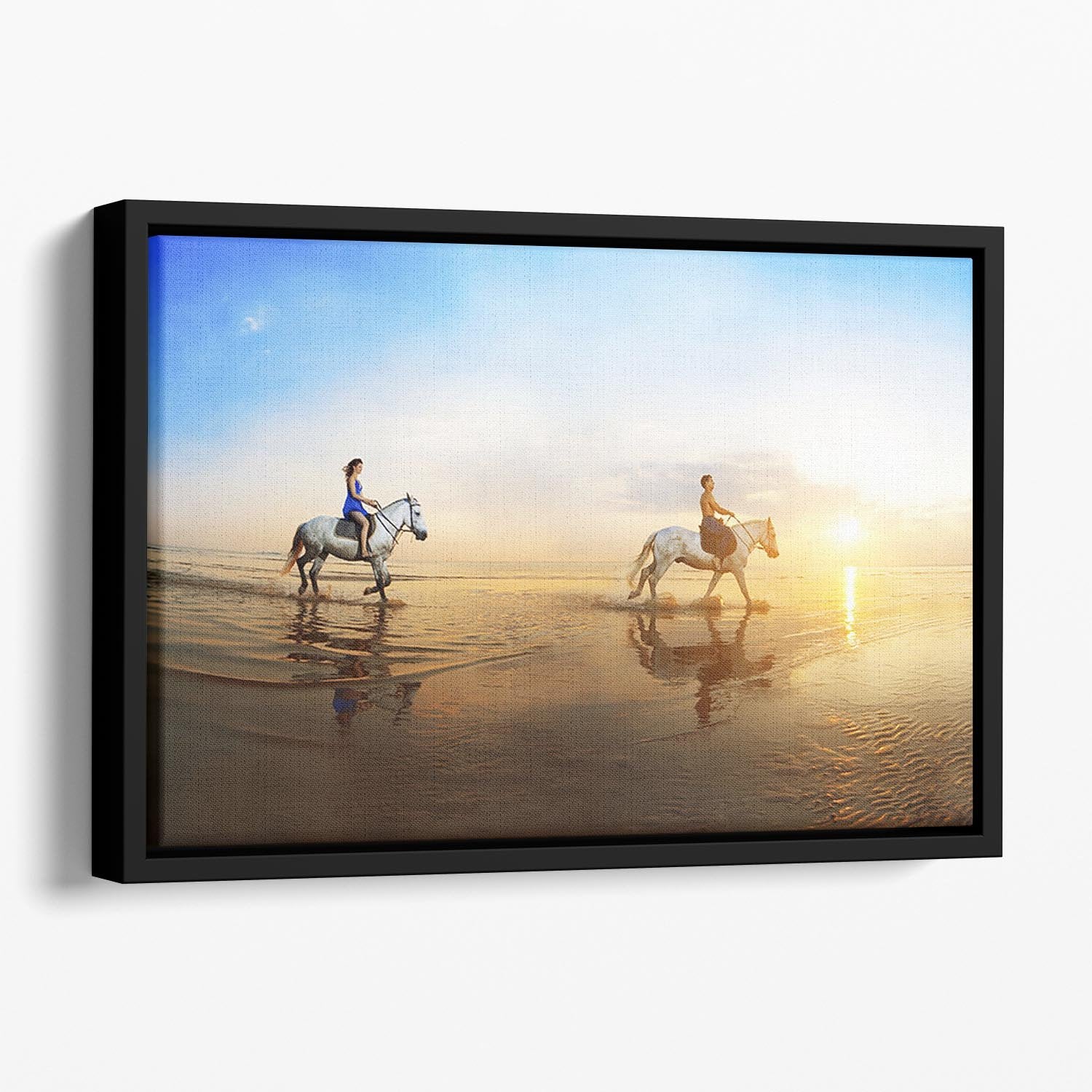 Love background Family and horse in the sunshine Floating Framed Canvas - Canvas Art Rocks - 1