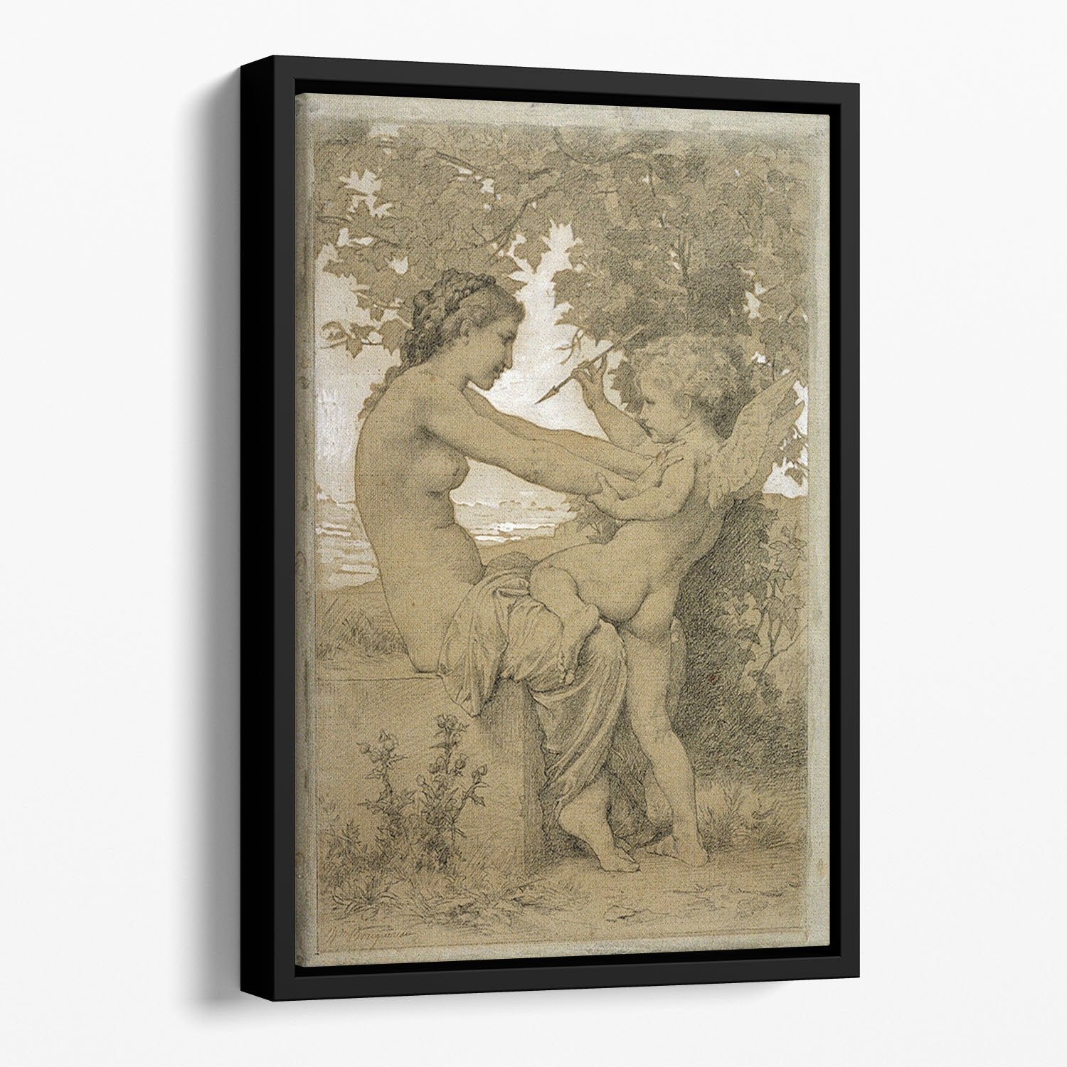Loves Resistance By Bouguereau Floating Framed Canvas