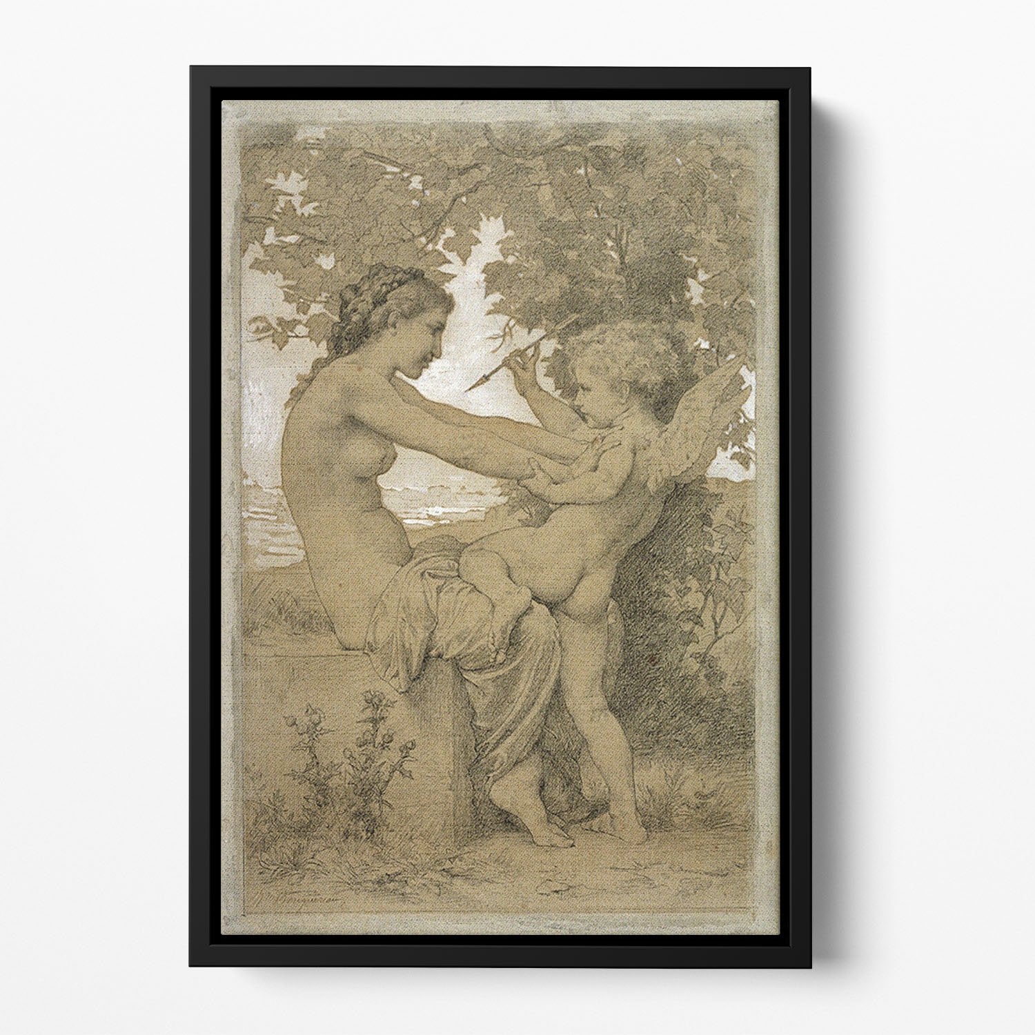 Loves Resistance By Bouguereau Floating Framed Canvas