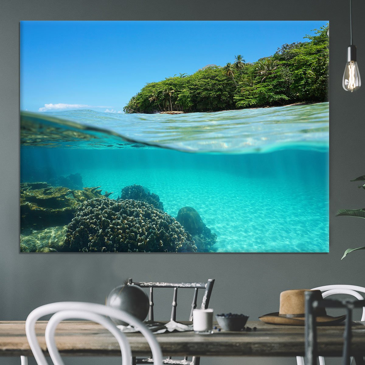Lush tropical shore above waterline Canvas Print or Poster