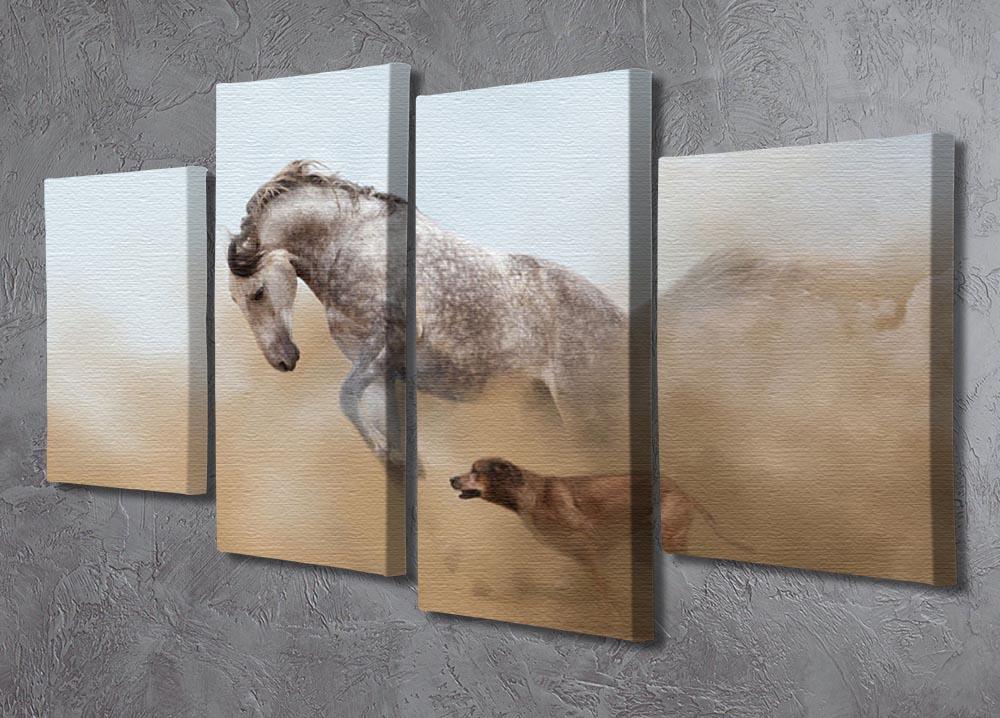 Lusitanian horse is playing with the Rhodesian Ridgeback dog 4 Split Panel Canvas - Canvas Art Rocks - 2