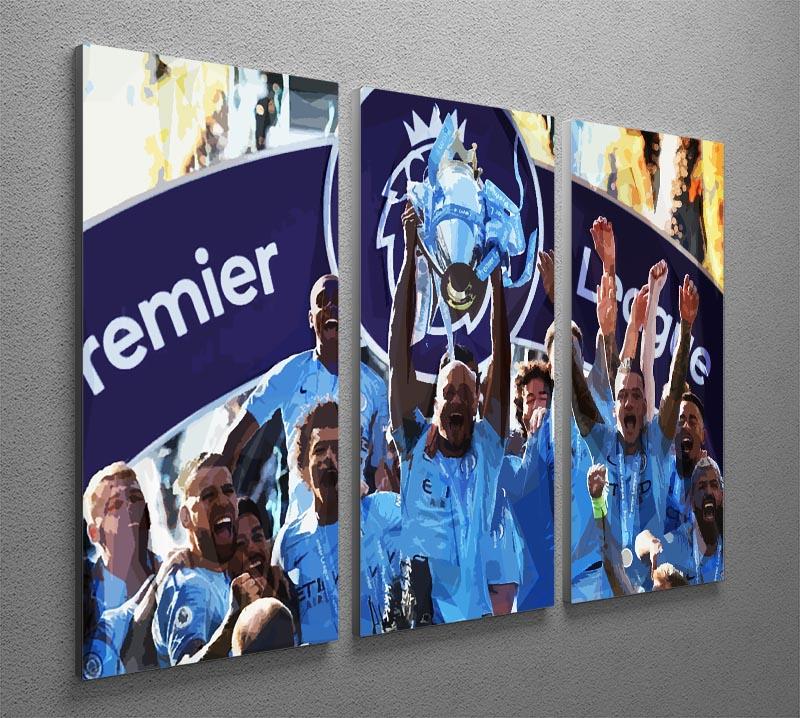 MANCHESTER CITY PREMIER LEAGUE WINNERS 2019 3 Split Panel Canvas Print - Canvas Art Rocks - 2
