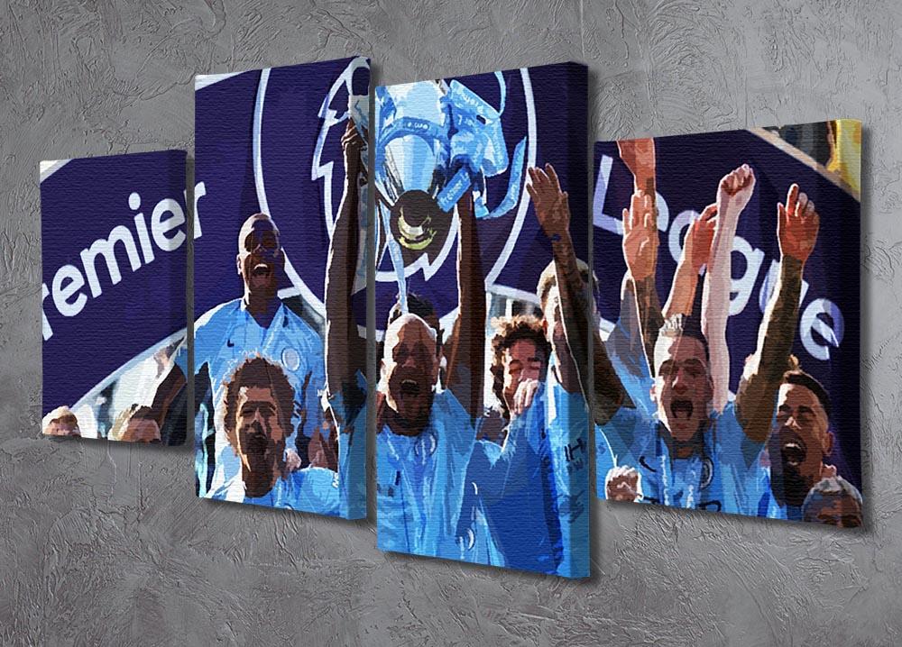 MANCHESTER CITY PREMIER LEAGUE WINNERS 2019 4 Split Panel Canvas - Canvas Art Rocks - 2