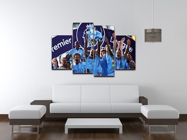 MANCHESTER CITY PREMIER LEAGUE WINNERS 2019 4 Split Panel Canvas - Canvas Art Rocks - 3