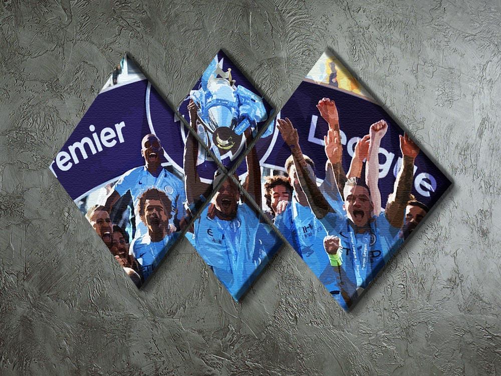 MANCHESTER CITY PREMIER LEAGUE WINNERS 2019 4 Square Multi Panel Canvas - Canvas Art Rocks - 2