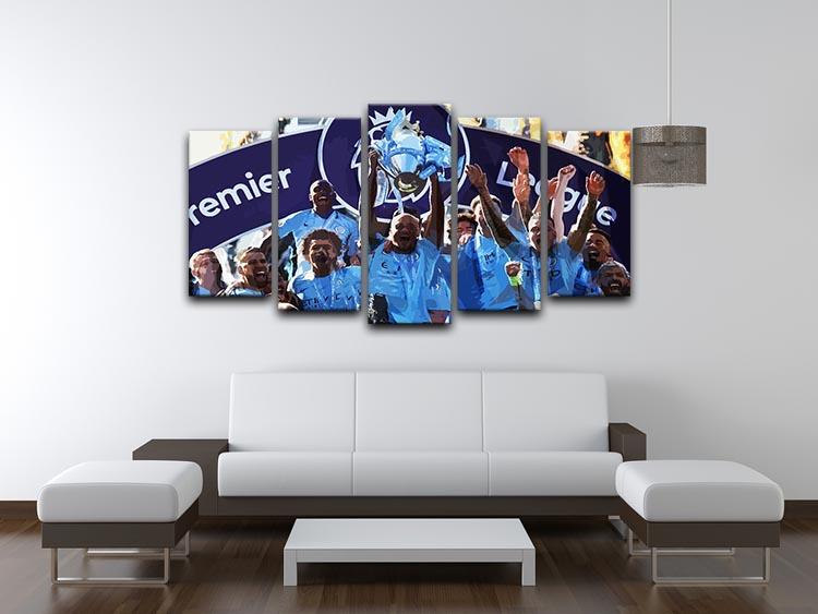 MANCHESTER CITY PREMIER LEAGUE WINNERS 2019 5 Split Panel Canvas - Canvas Art Rocks - 3