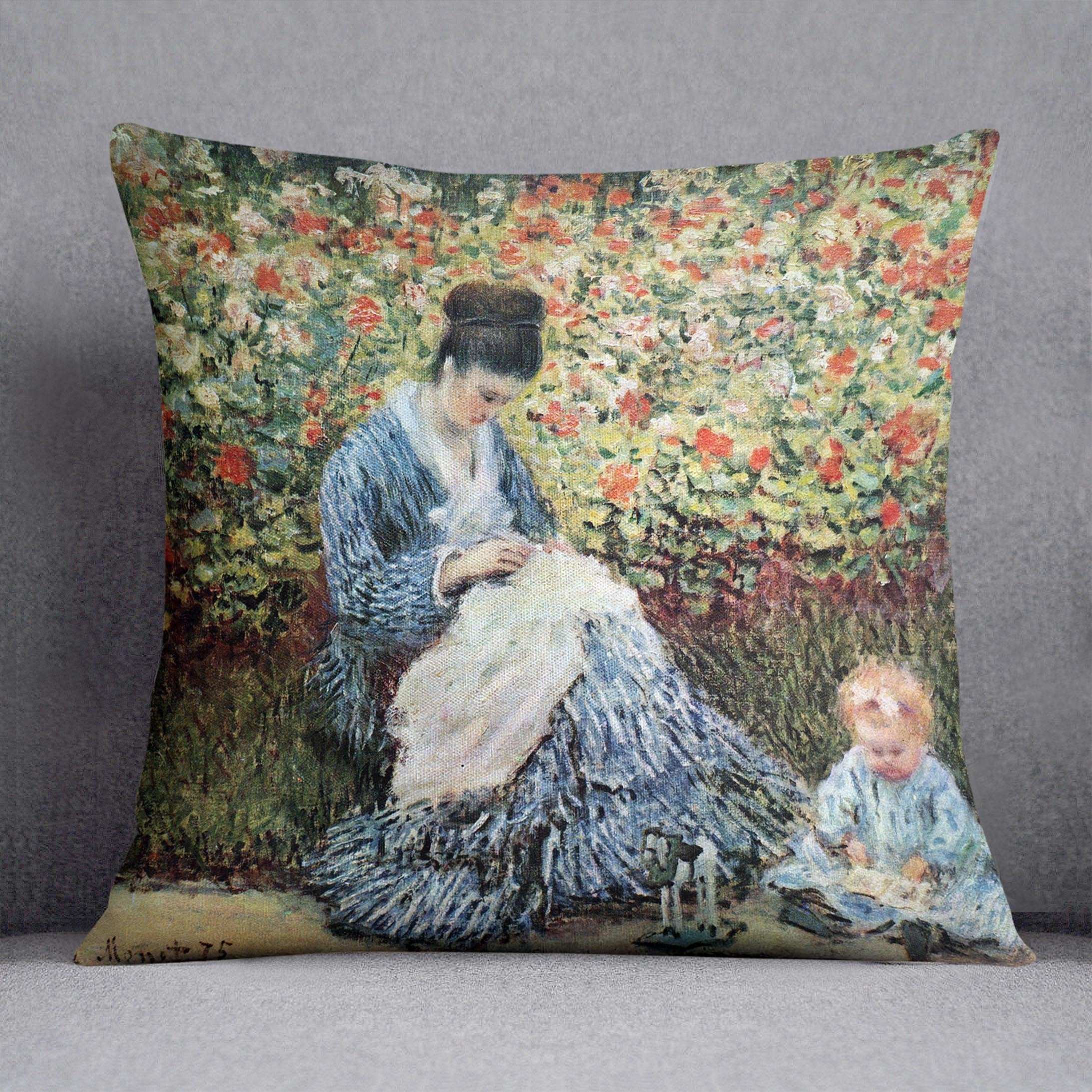 Madame Monet and child by Monet Throw Pillow