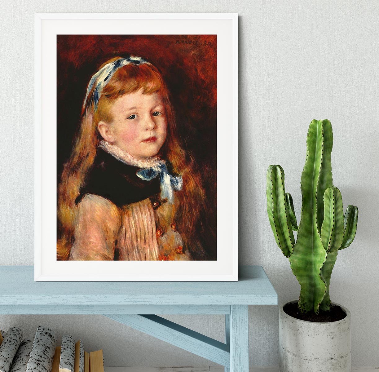 Mademoiselle Grimprel with blue hair band by Renoir Framed Print - Canvas Art Rocks - 5