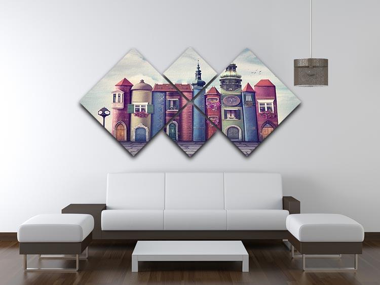 Magic city with old books 4 Square Multi Panel Canvas  - Canvas Art Rocks - 3