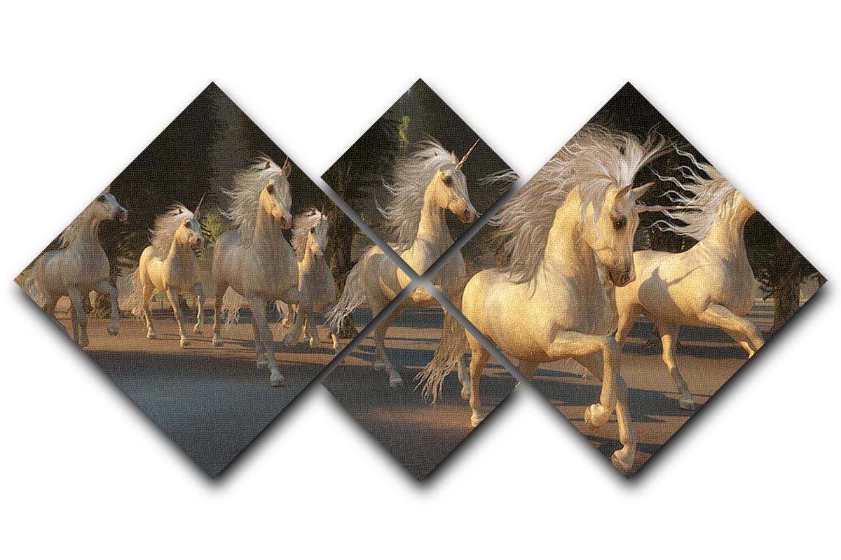 Magical Unicorn Forest 4 Square Multi Panel Canvas  - Canvas Art Rocks - 1