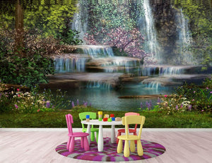 Magical landscape with waterfalls Wall Mural Wallpaper - Canvas Art Rocks - 2