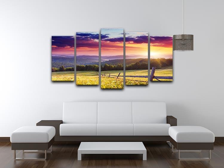 Majestic sunset in Carpathian 5 Split Panel Canvas  - Canvas Art Rocks - 3