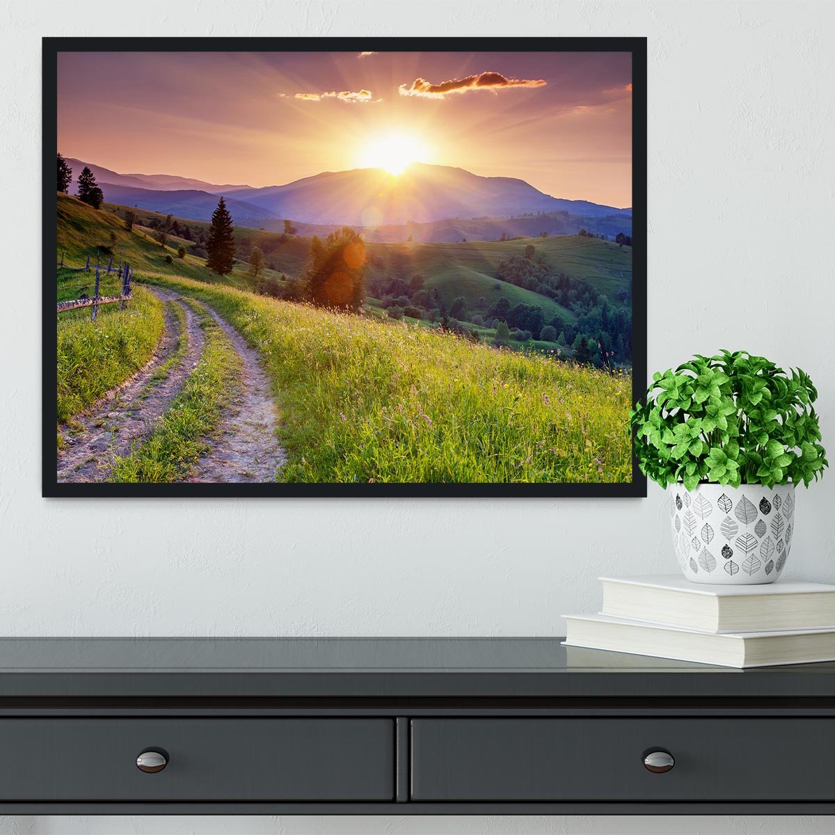 Majestic sunset in the mountains Framed Print - Canvas Art Rocks - 2