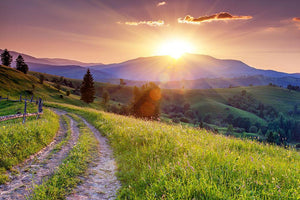 Majestic sunset in the mountains Wall Mural Wallpaper - Canvas Art Rocks - 1