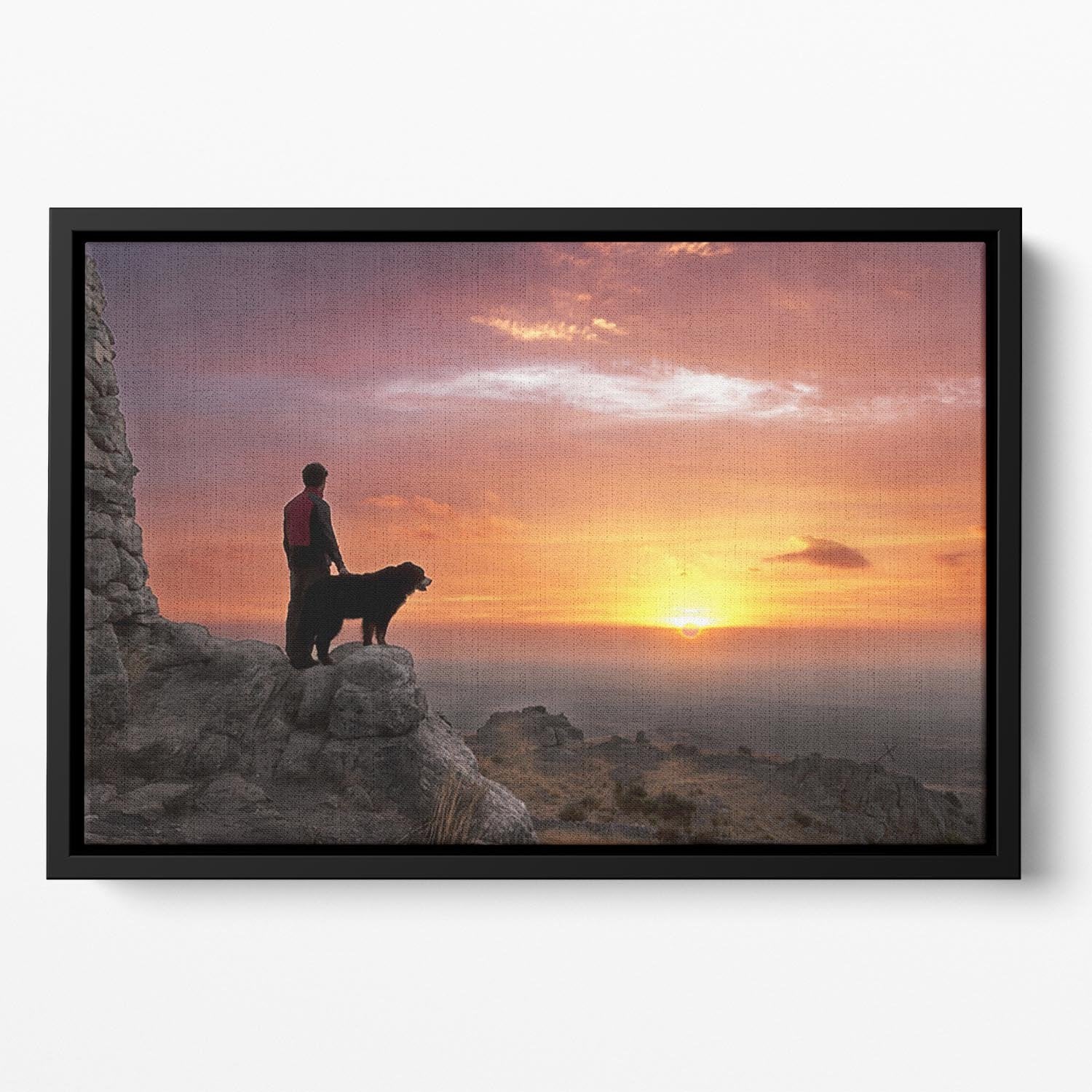 Man and his faithful companion Floating Framed Canvas - Canvas Art Rocks - 2