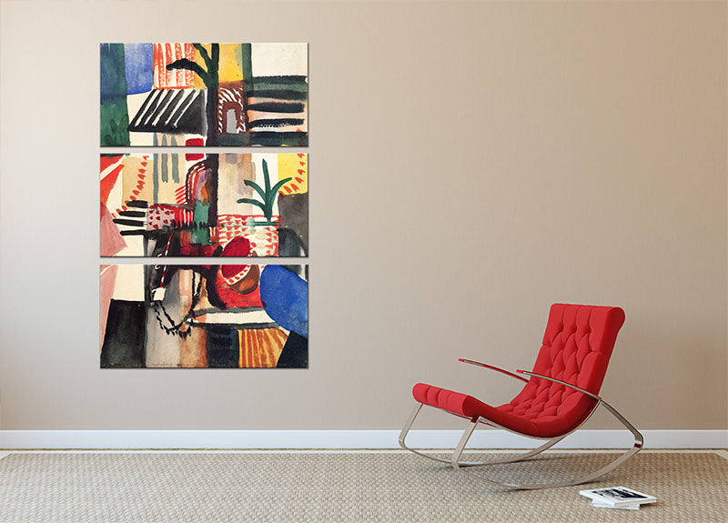 Man with a donkey by Macke 3 Split Panel Canvas Print - Canvas Art Rocks - 2
