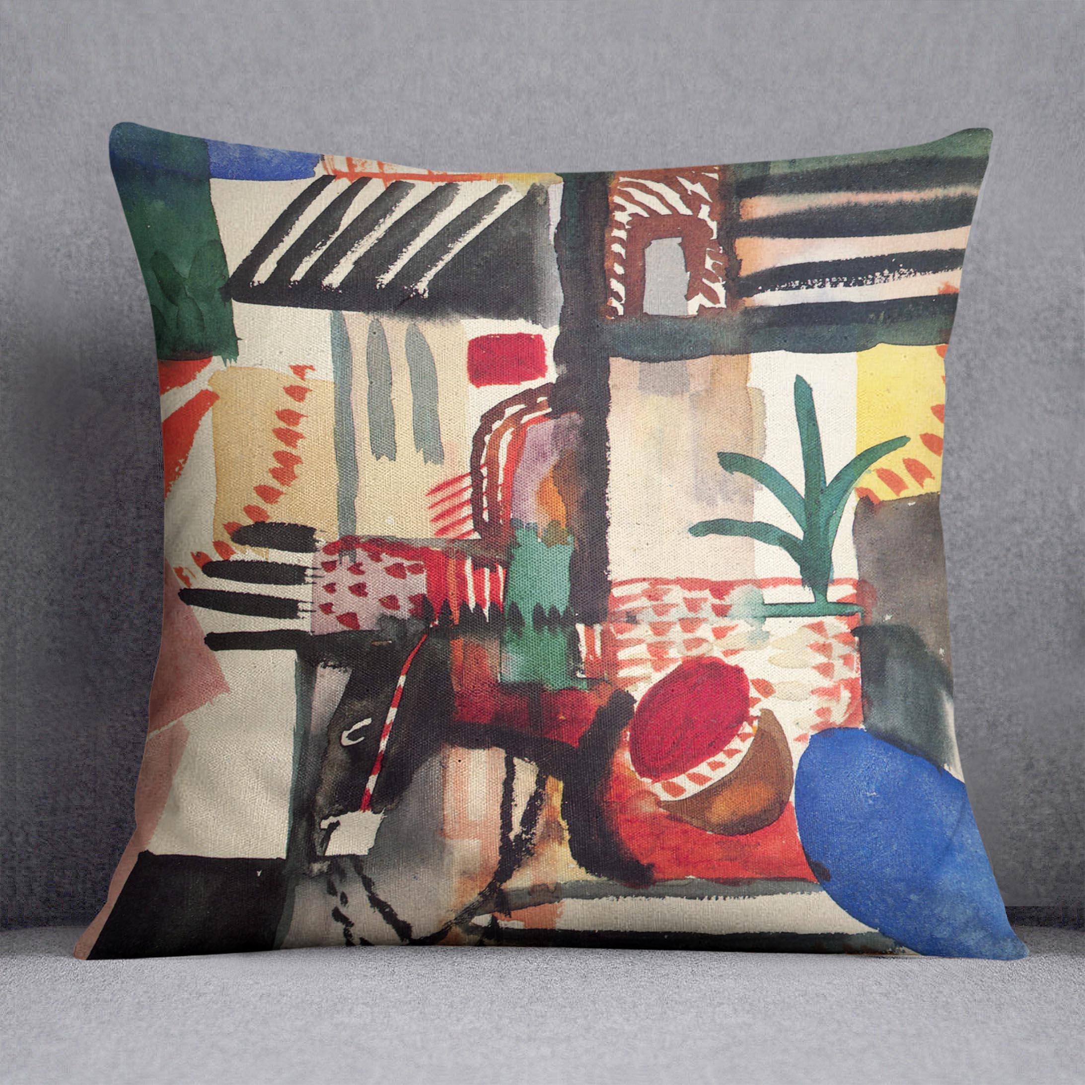 Man with a donkey by Macke Cushion - Canvas Art Rocks - 1