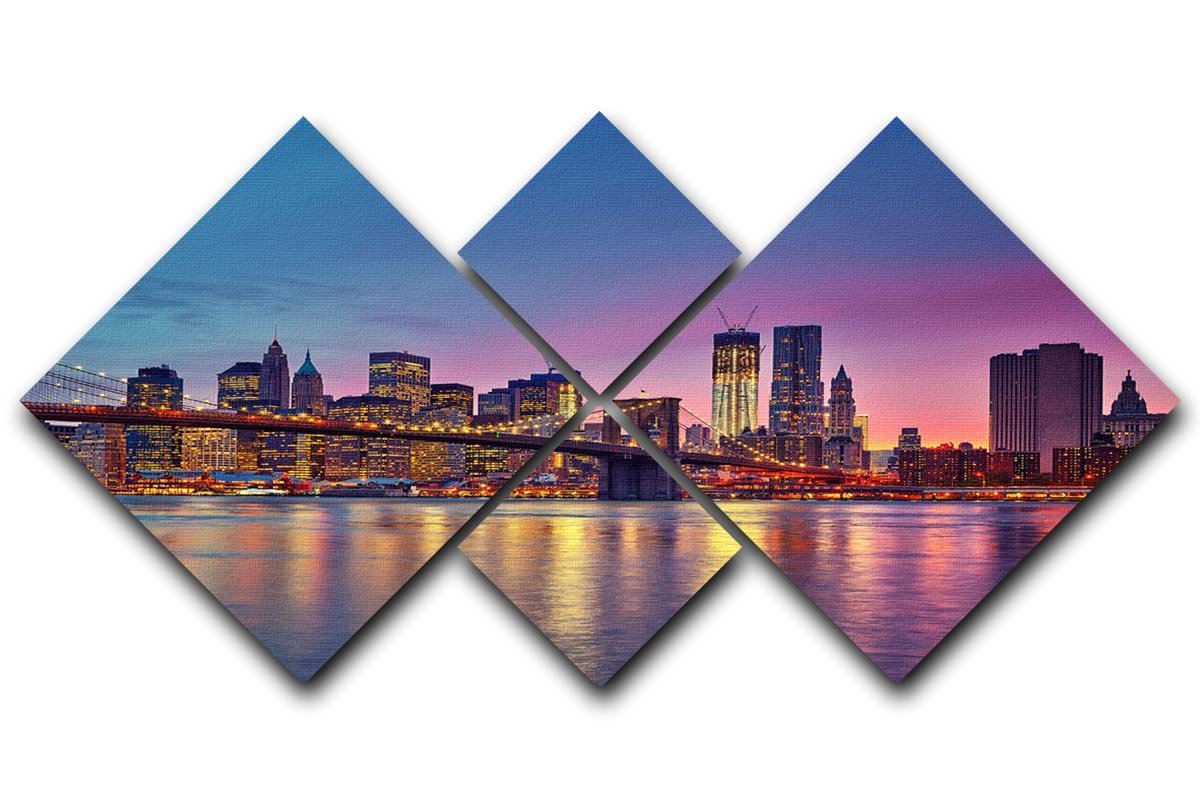 Manhattan at dusk 4 Square Multi Panel Canvas  - Canvas Art Rocks - 1