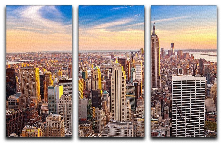 Manhattan at sunset 3 Split Panel Canvas Print - Canvas Art Rocks - 1