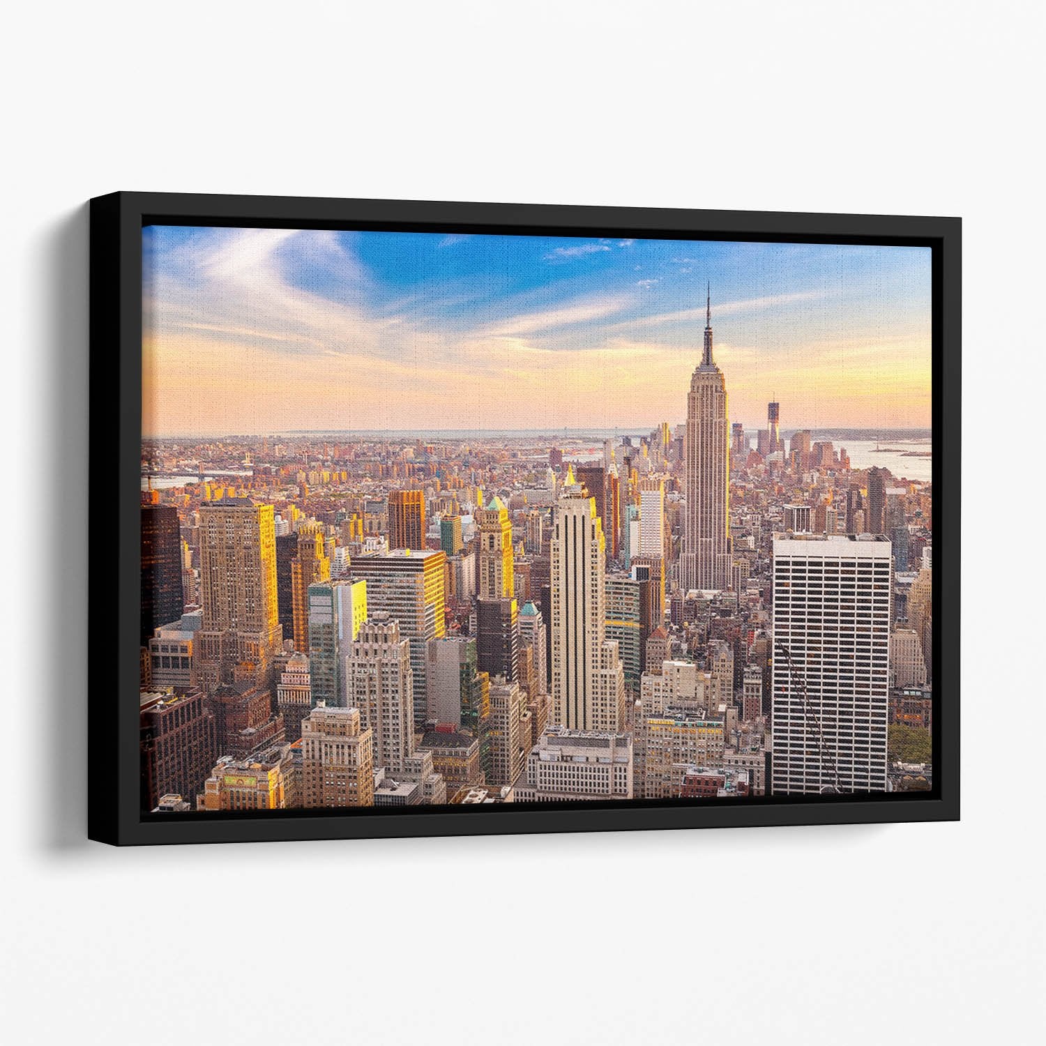Manhattan at sunset Floating Framed Canvas