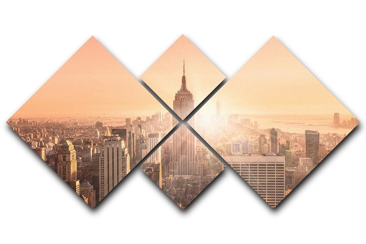 Manhattan downtown skyline with illuminated Empire State Building 4 Square Multi Panel Canvas  - Canvas Art Rocks - 1