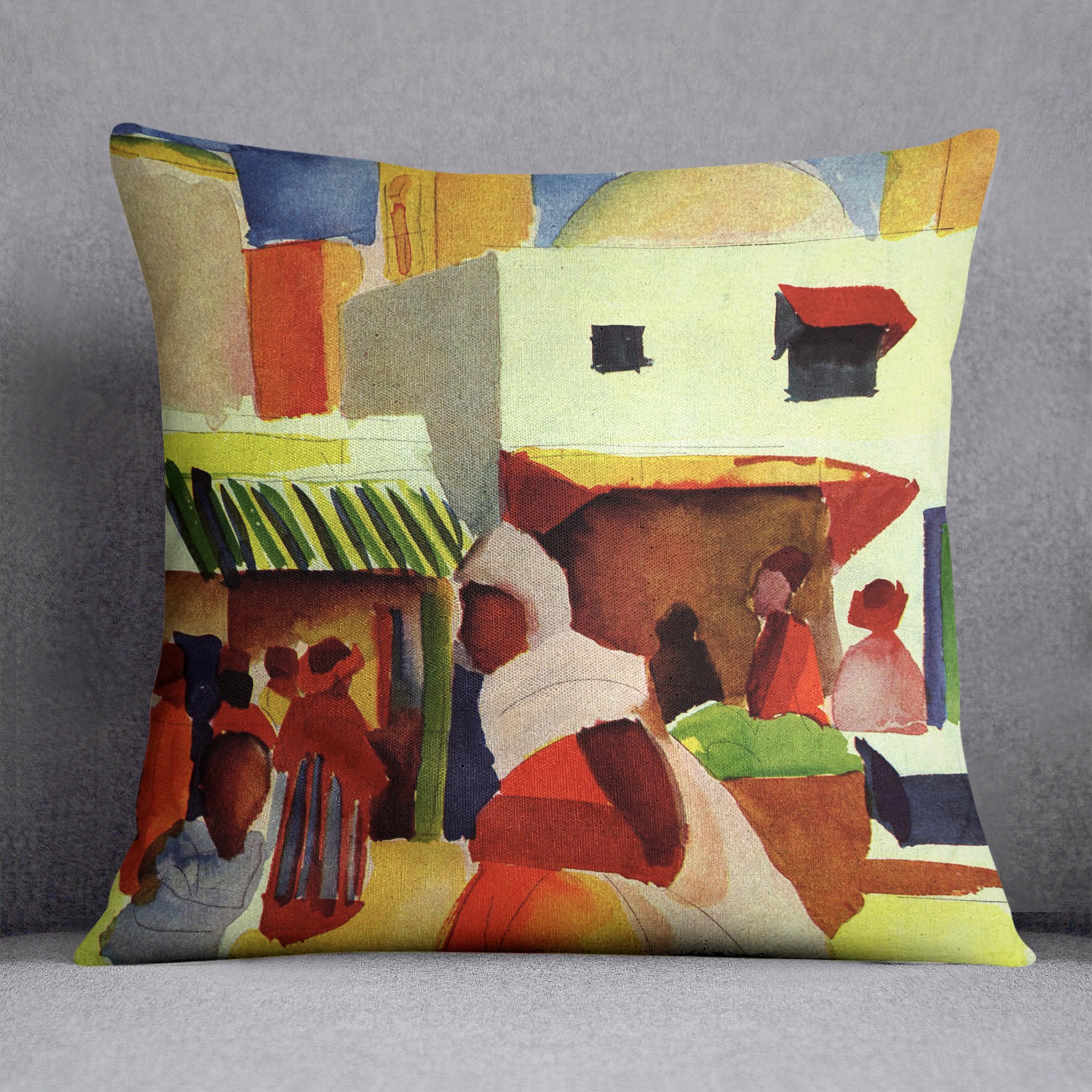 Market in Algier by Macke Cushion - Canvas Art Rocks - 1