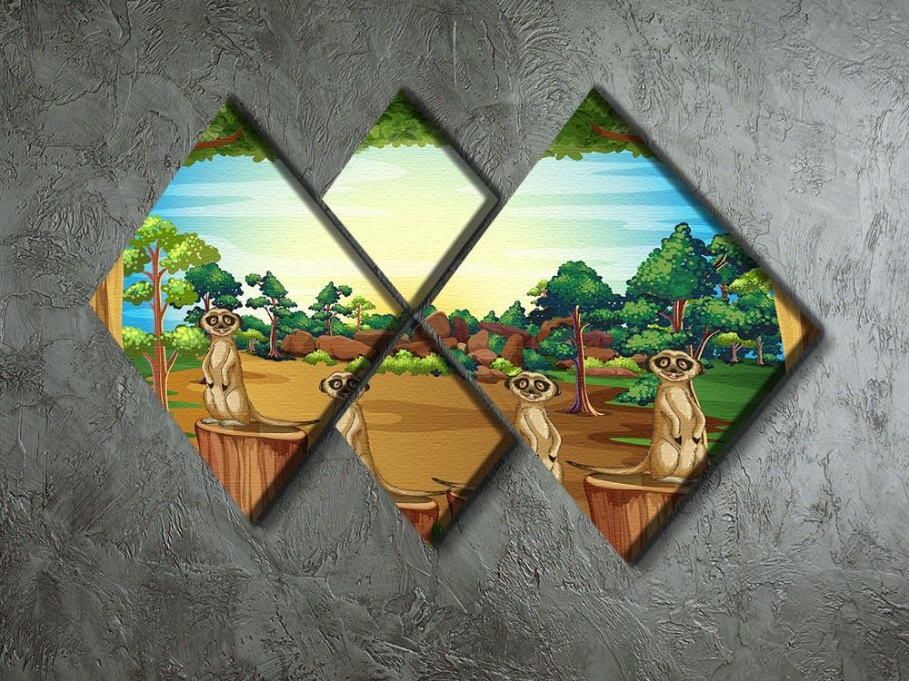 Meerkats standing on log 4 Square Multi Panel Canvas - Canvas Art Rocks - 2
