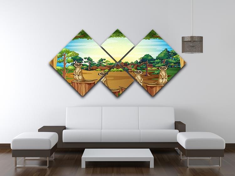 Meerkats standing on log 4 Square Multi Panel Canvas - Canvas Art Rocks - 3