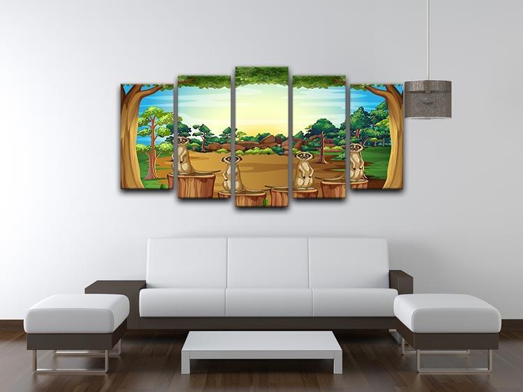 Meerkats standing on log 5 Split Panel Canvas - Canvas Art Rocks - 3