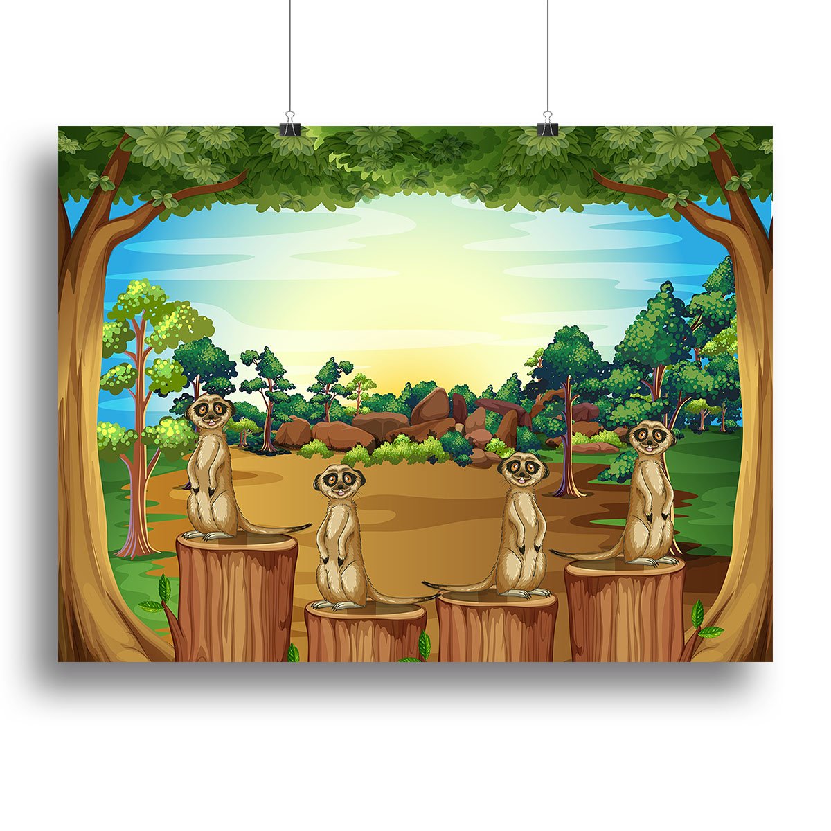 Meerkats standing on log Canvas Print or Poster