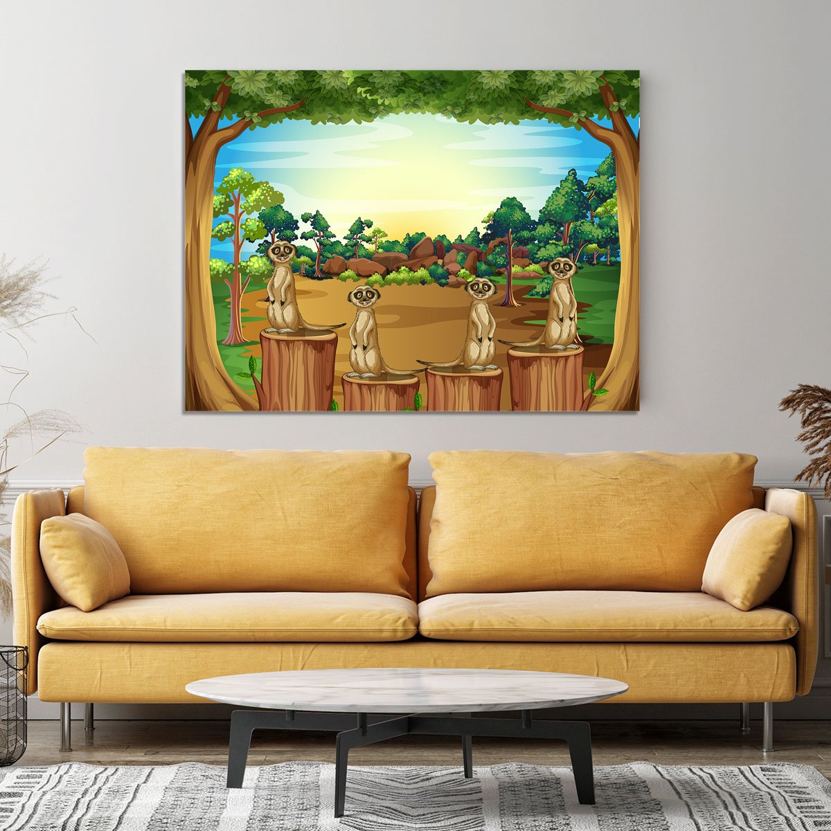 Meerkats standing on log Canvas Print or Poster