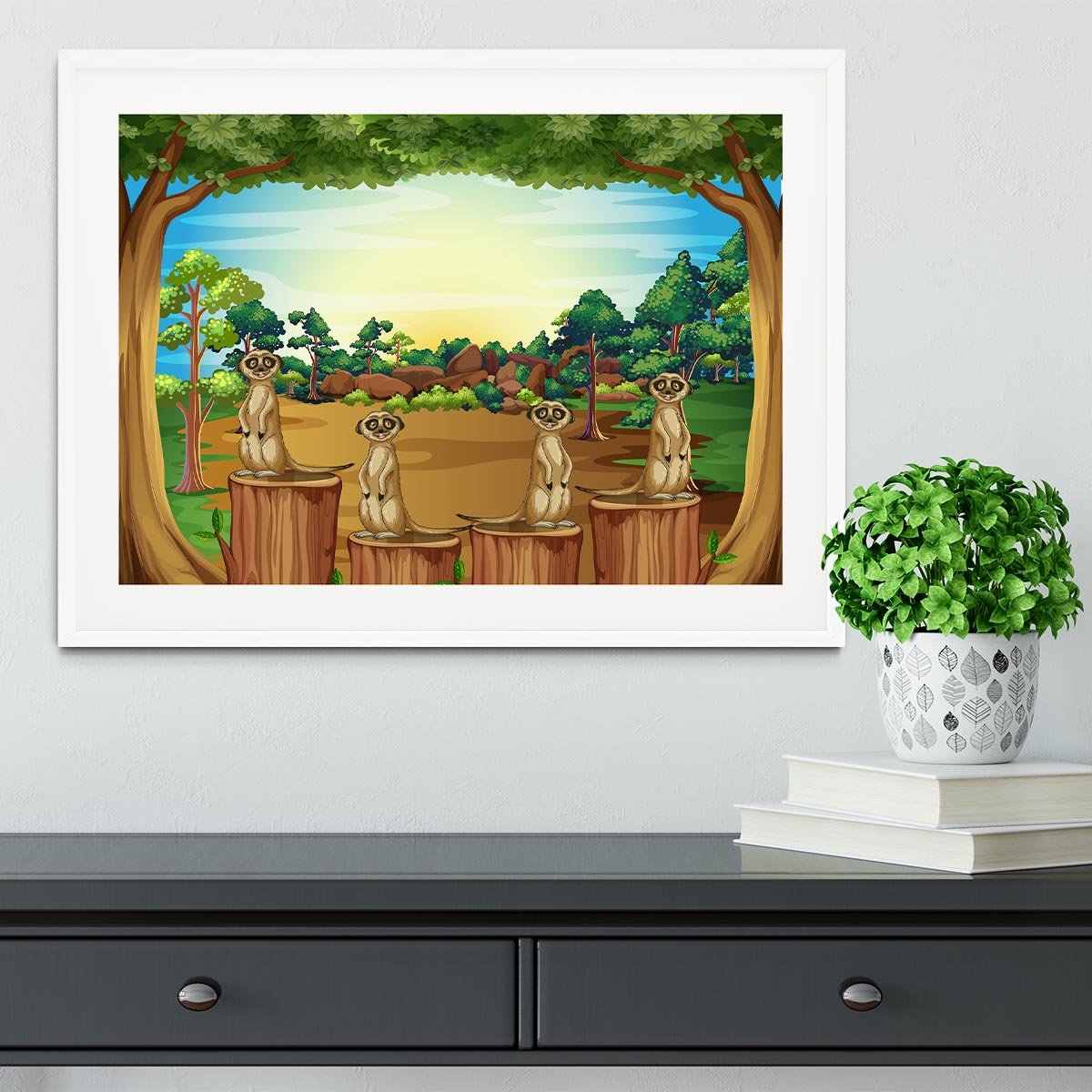 Meerkats standing on log Framed Print - Canvas Art Rocks - 5