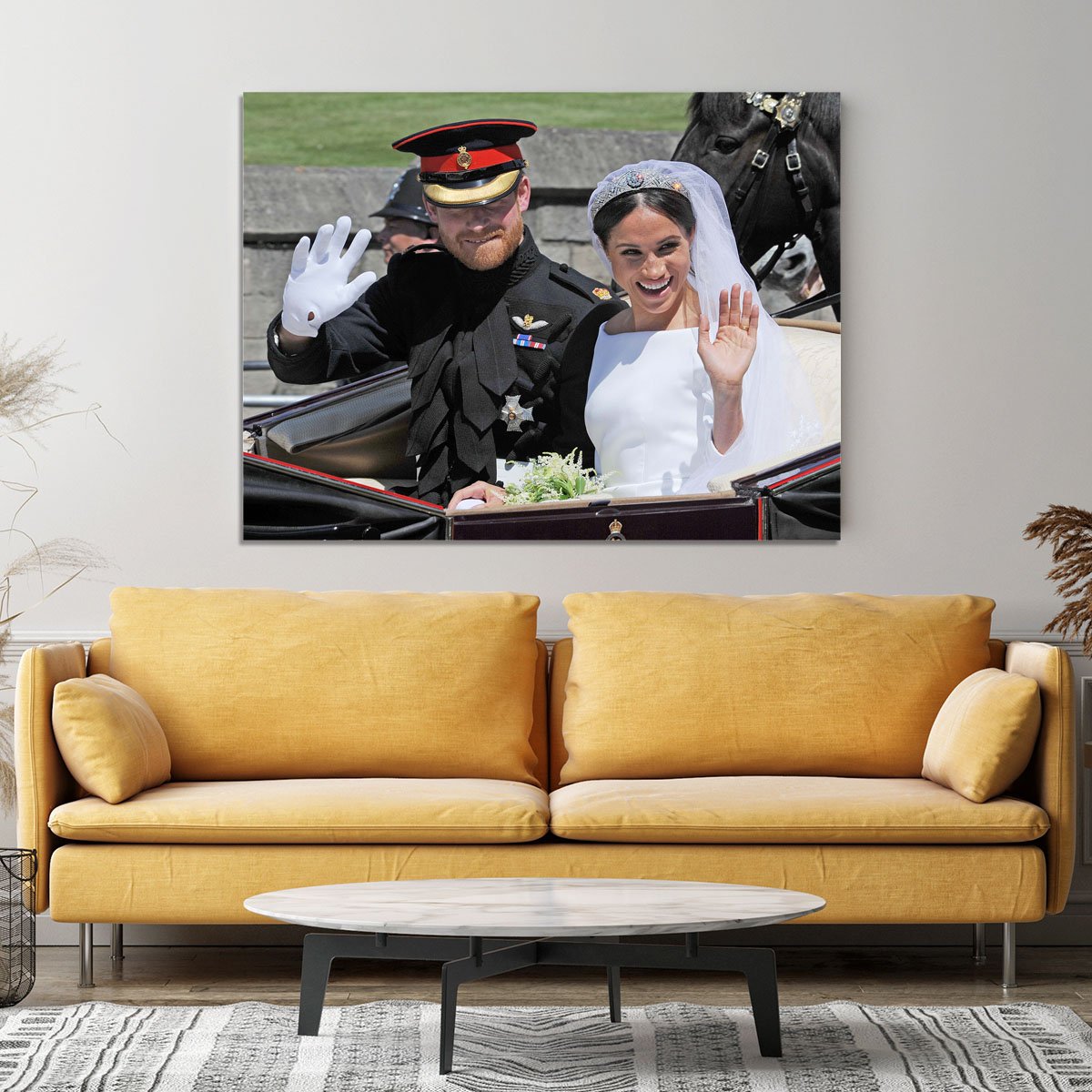Meghan and Prince Harry wave to the crowds Canvas Print or Poster
