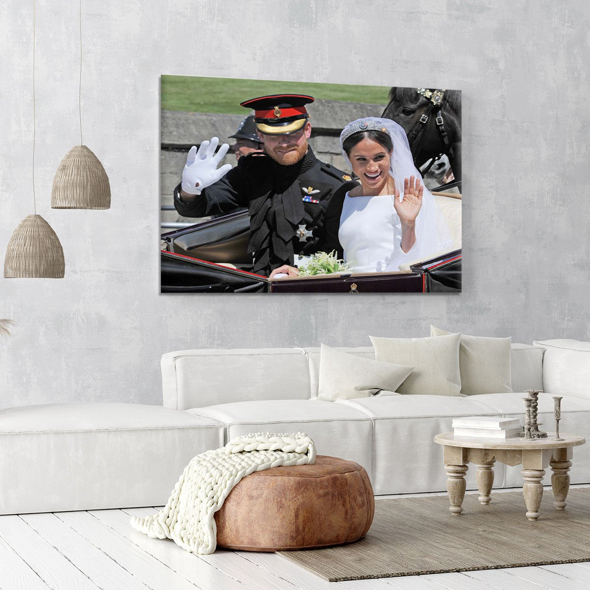 Meghan and Prince Harry wave to the crowds Canvas Print or Poster