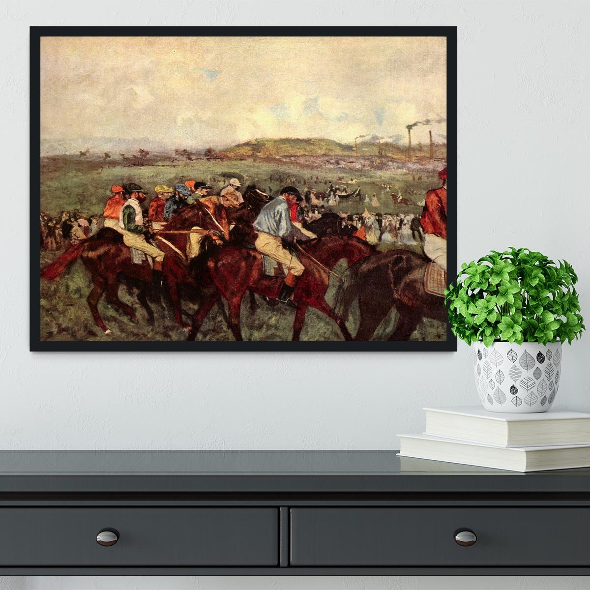 Men's riders before the start by Degas Framed Print - Canvas Art Rocks - 2