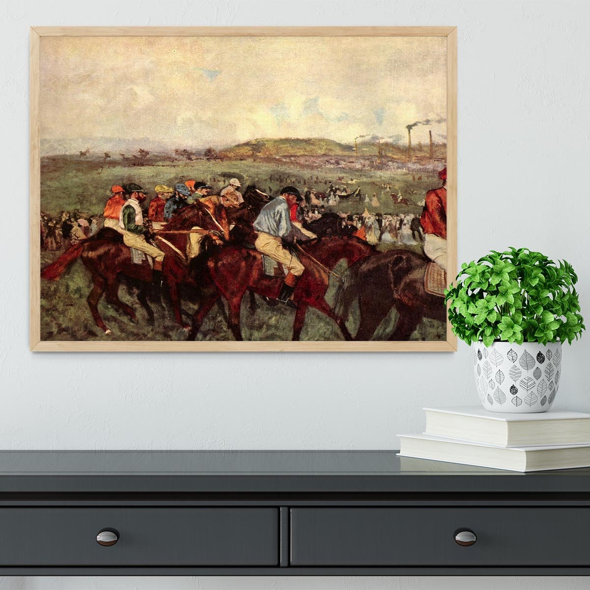 Men's riders before the start by Degas Framed Print - Canvas Art Rocks - 4
